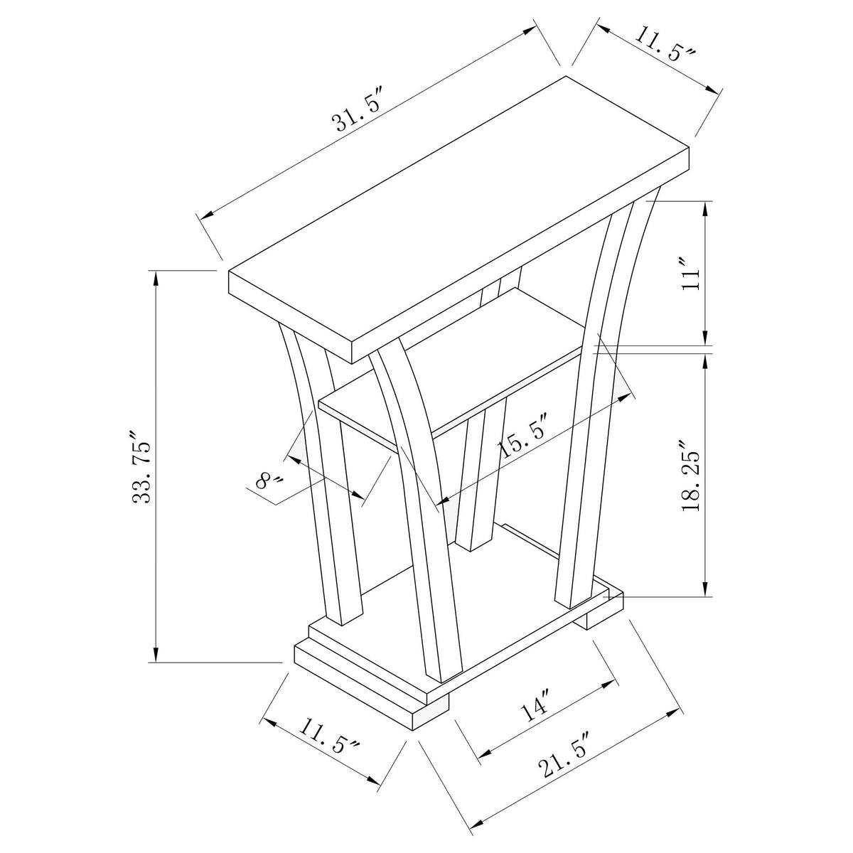 Mesa consola Evanna de madera de ingeniería con 2 estantes Cappuccino