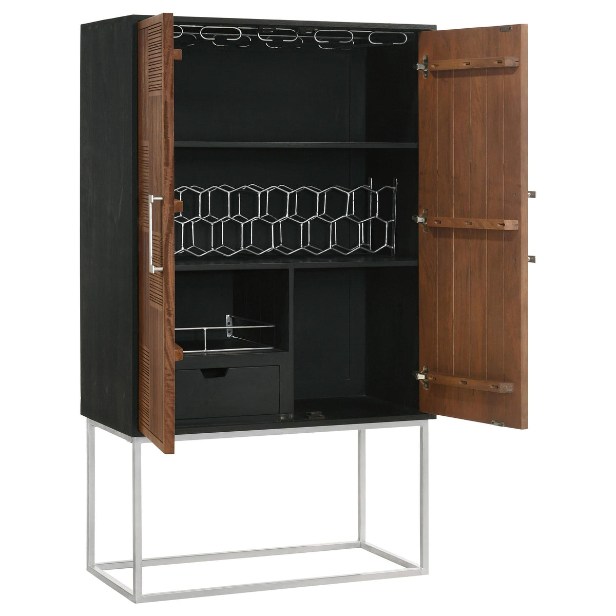 Gabinete de bar para el hogar Borman de 2 puertas para almacenar vinos en nogal y negro