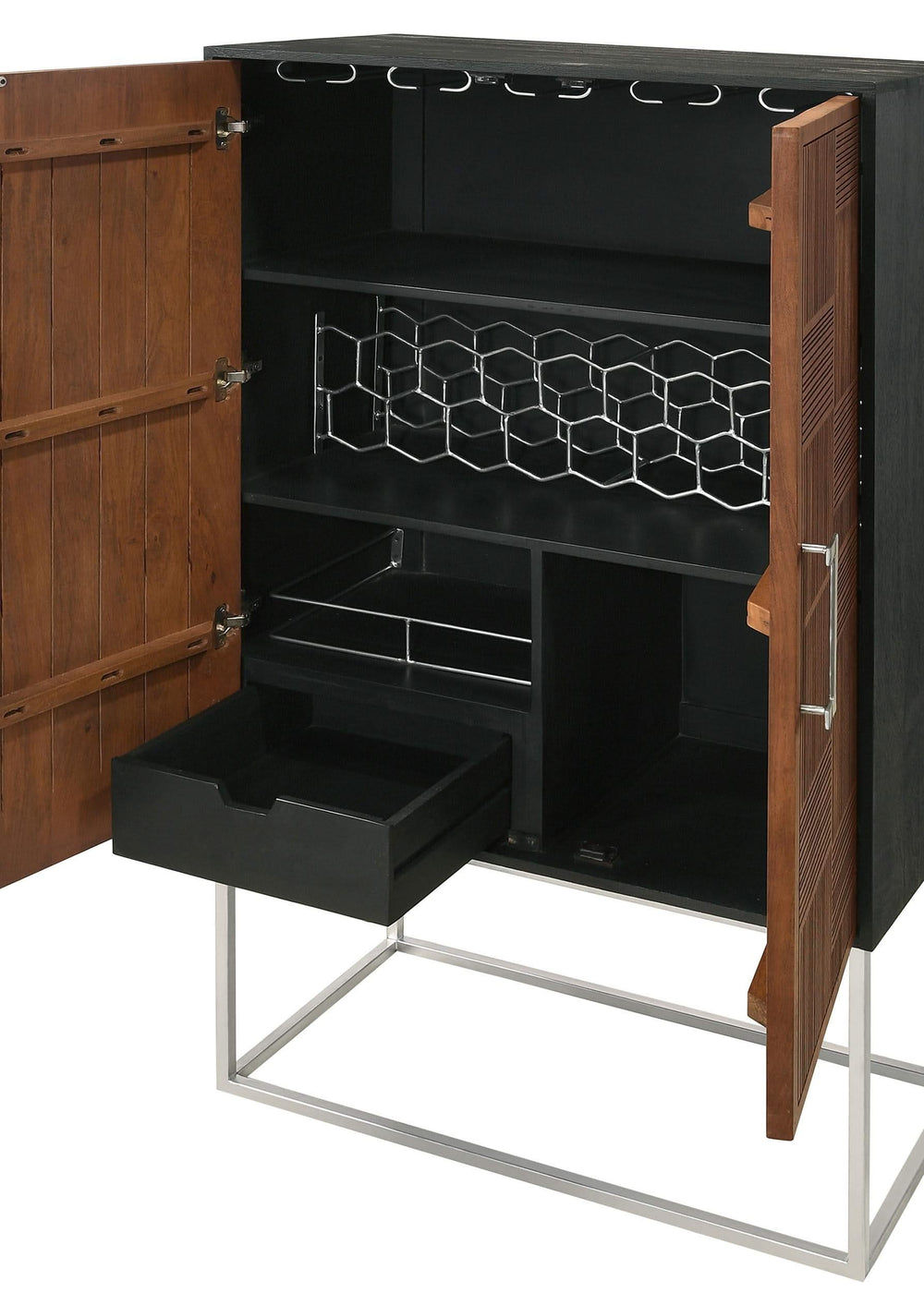 Gabinete de bar para el hogar Borman de 2 puertas para almacenar vinos en nogal y negro