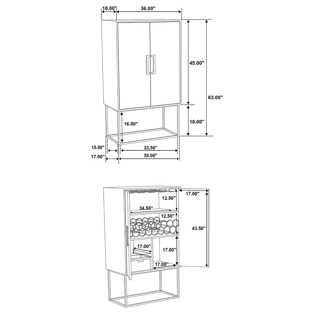 Gabinete de bar para el hogar Borman de 2 puertas para almacenar vinos en nogal y negro
