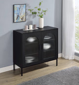 Gabinete decorativo Jess de 2 puertas con vidrio acanalado arqueado, color negro