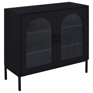 Gabinete decorativo Jess de 2 puertas con vidrio acanalado arqueado, color negro