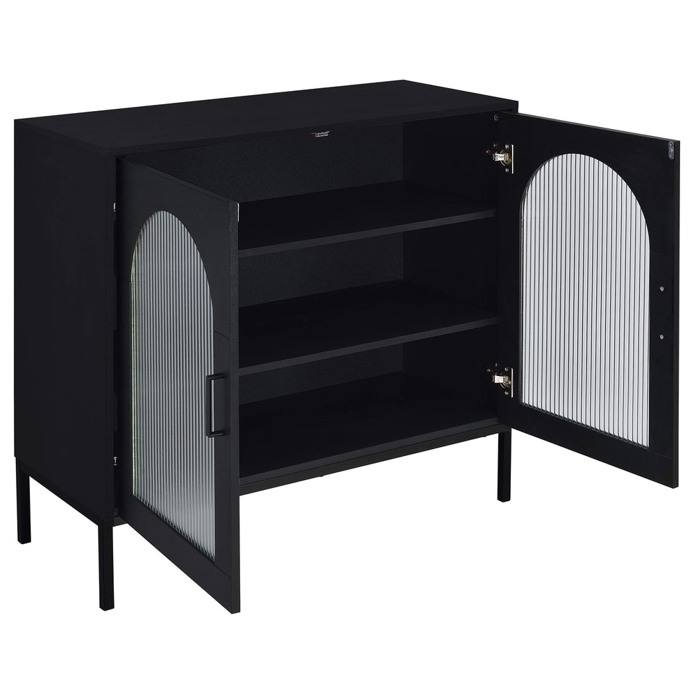 Gabinete decorativo Jess de 2 puertas con vidrio acanalado arqueado, color negro