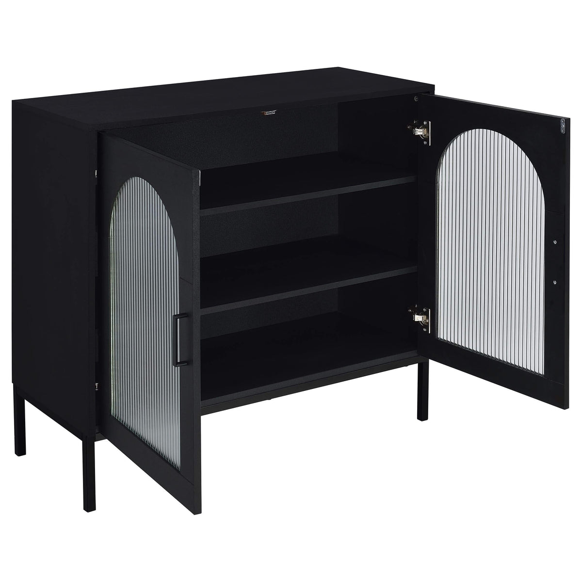 Gabinete decorativo Jess de 2 puertas con vidrio acanalado arqueado, color negro