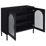 Gabinete decorativo Jess de 2 puertas con vidrio acanalado arqueado, color negro