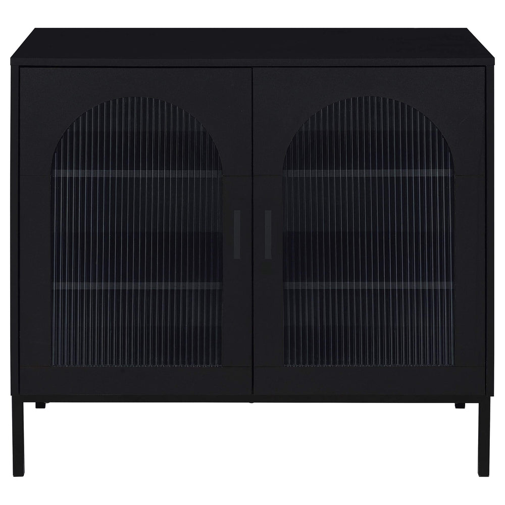 Gabinete decorativo Jess de 2 puertas con vidrio acanalado arqueado, color negro