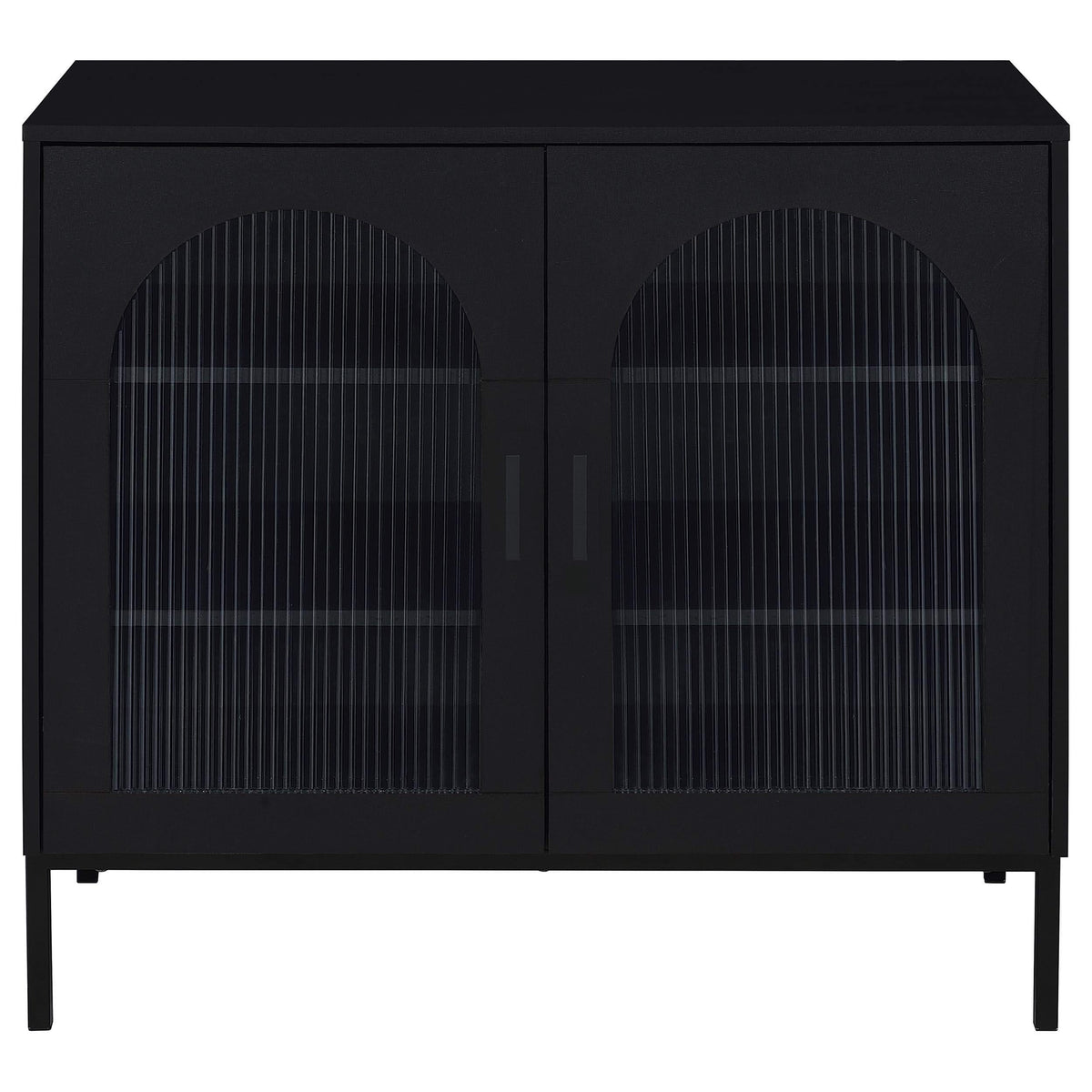 Gabinete decorativo Jess de 2 puertas con vidrio acanalado arqueado, color negro