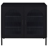 Gabinete decorativo Jess de 2 puertas con vidrio acanalado arqueado, color negro