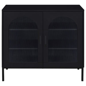 Gabinete decorativo Jess de 2 puertas con vidrio acanalado arqueado, color negro