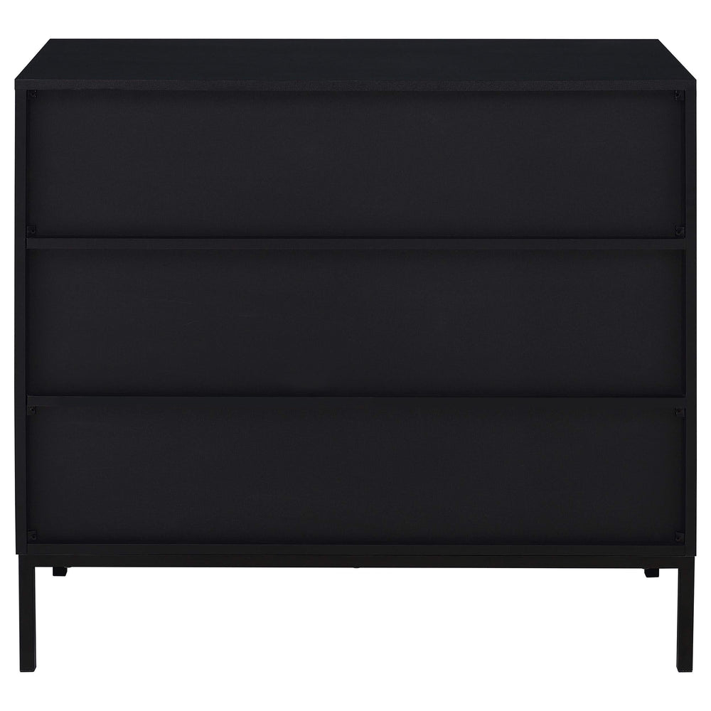 Gabinete decorativo Jess de 2 puertas con vidrio acanalado arqueado, color negro