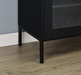 Gabinete decorativo Jess de 2 puertas con vidrio acanalado arqueado, color negro