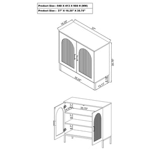 Gabinete decorativo Jess de 2 puertas con vidrio acanalado arqueado, color negro