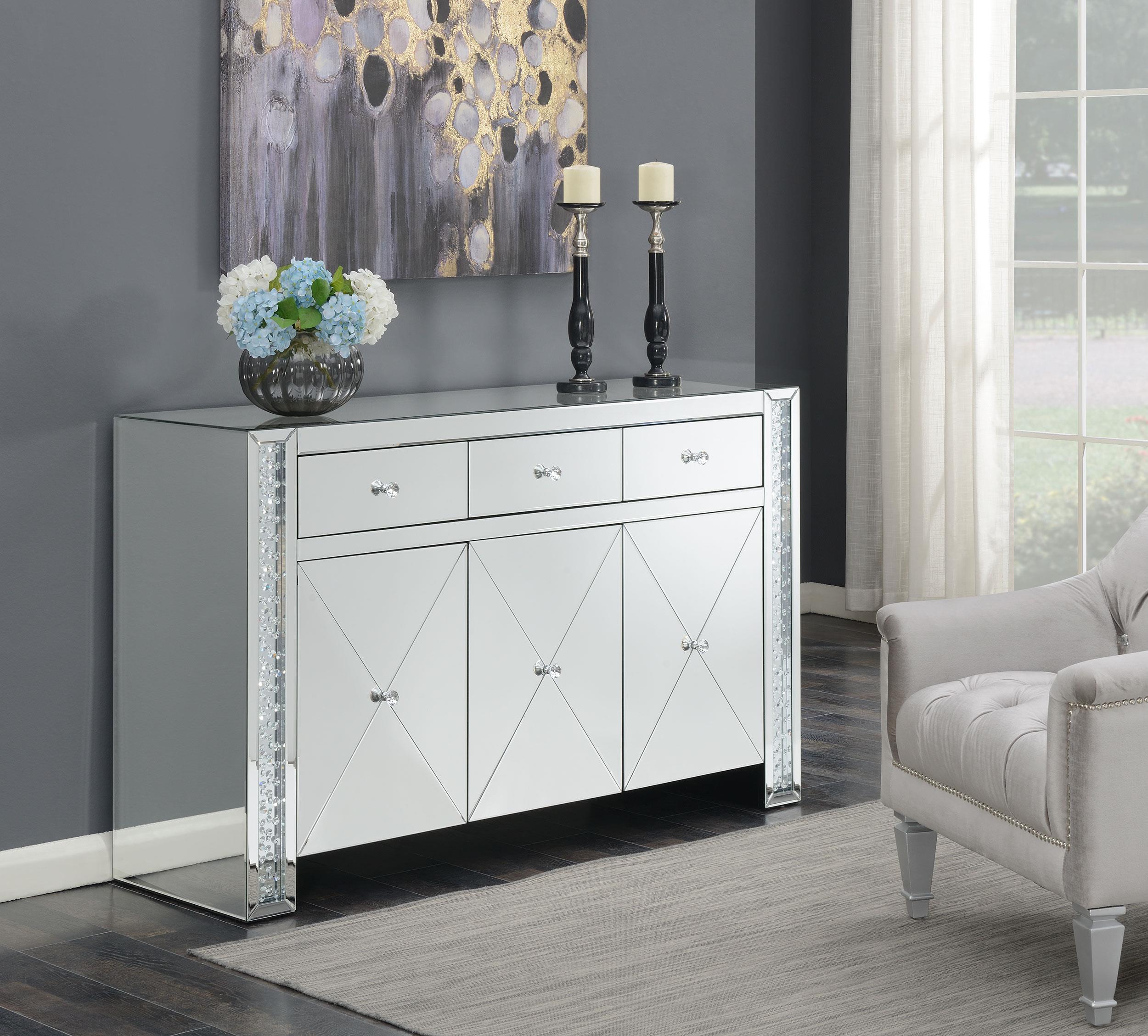 Maya 3-drawer Mirrored Storage Accent Cabinet Silver