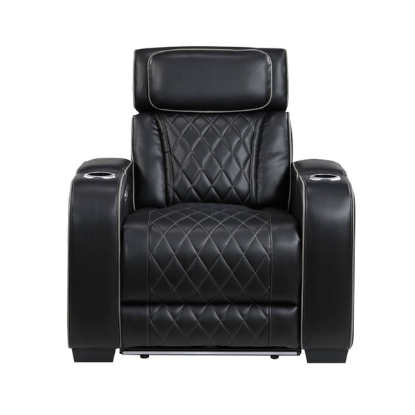 Fairway Collection Power Reclining Chair with Power Headrest, Cup holders and Storage Arms(Top and Side), Charging Ports and LED lighting