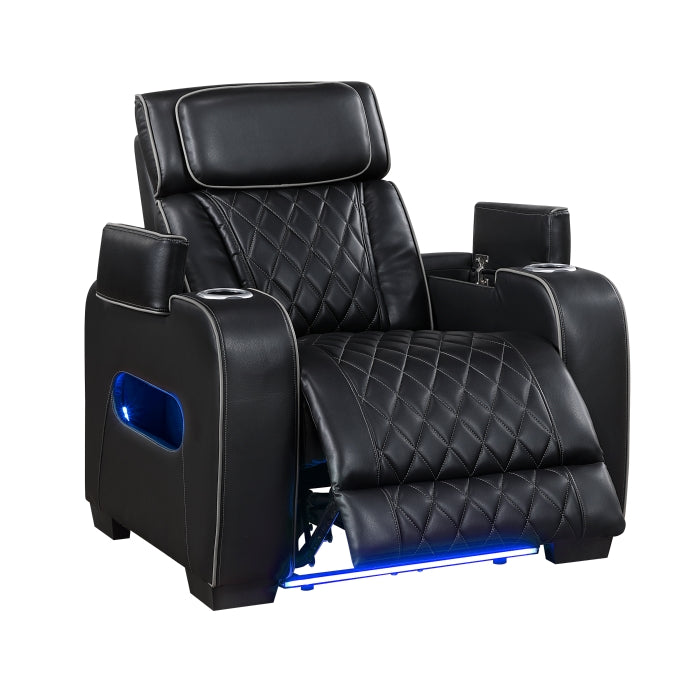Fairway Collection Power Reclining Chair with Power Headrest, Cup holders and Storage Arms(Top and Side), Charging Ports and LED lighting