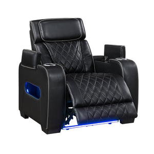 Fairway Collection Power Reclining Chair with Power Headrest, Cup holders and Storage Arms(Top and Side), Charging Ports and LED lighting