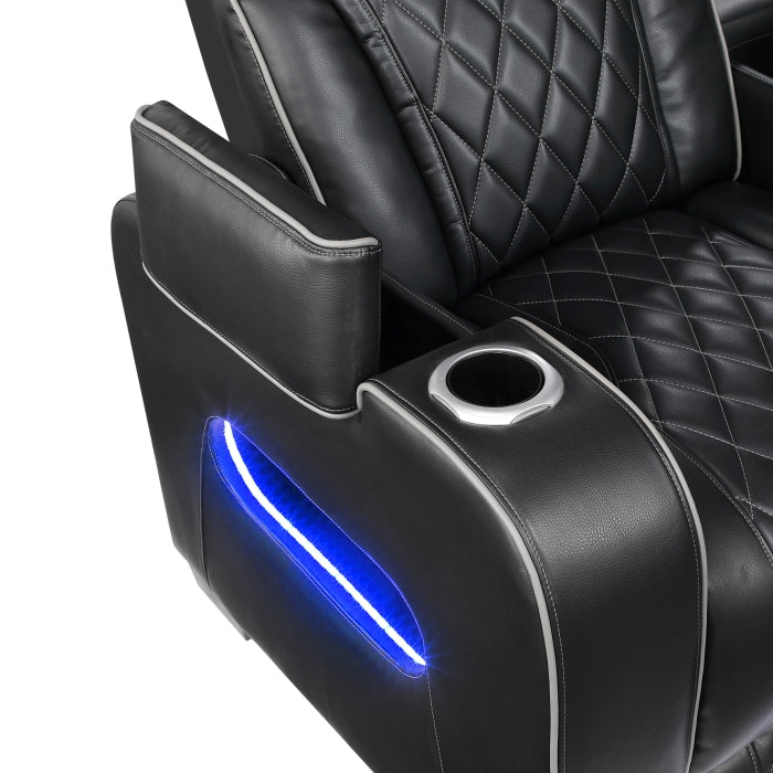 Fairway Collection Power Reclining Chair with Power Headrest, Cup holders and Storage Arms(Top and Side), Charging Ports and LED lighting