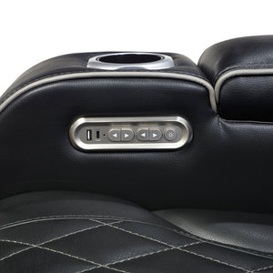 Fairway Collection Power Double Reclining Love Seat with Center Console, Power Headrests, Storage Arms(Top and Side), Cup holders, Charging Ports and LED lighting