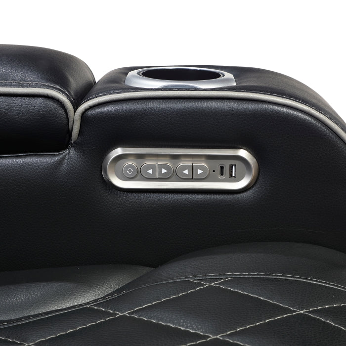 Fairway Collection Power Double Reclining Love Seat with Center Console, Power Headrests, Storage Arms(Top and Side), Cup holders, Charging Ports and LED lighting