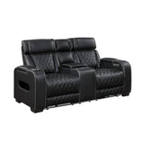Fairway Collection Power Double Reclining Love Seat with Center Console, Power Headrests, Storage Arms(Top and Side), Cup holders, Charging Ports and LED lighting