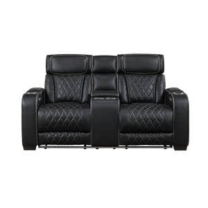 Fairway Collection Power Double Reclining Love Seat with Center Console, Power Headrests, Storage Arms(Top and Side), Cup holders, Charging Ports and LED lighting