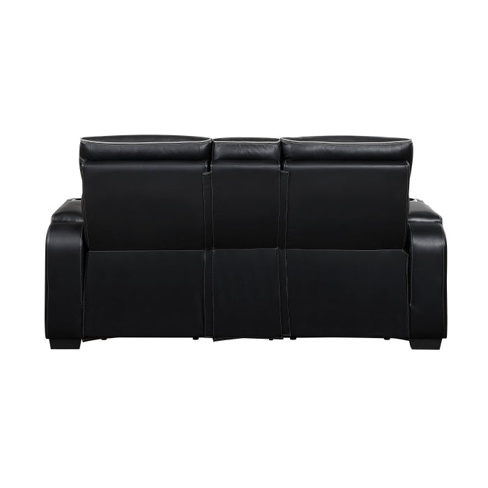 Fairway Collection Power Double Reclining Love Seat with Center Console, Power Headrests, Storage Arms(Top and Side), Cup holders, Charging Ports and LED lighting