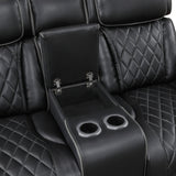 Fairway Collection Power Double Reclining Love Seat with Center Console, Power Headrests, Storage Arms(Top and Side), Cup holders, Charging Ports and LED lighting