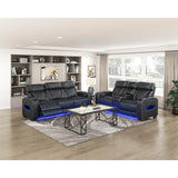 Fairway Collection Power Double Reclining Love Seat with Center Console, Power Headrests, Storage Arms(Top and Side), Cup holders, Charging Ports and LED lighting