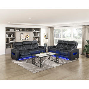 Fairway Collection Power Double Reclining Love Seat with Center Console, Power Headrests, Storage Arms(Top and Side), Cup holders, Charging Ports and LED lighting