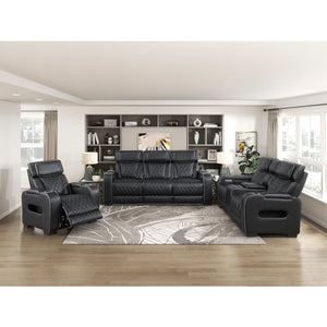Fairway Collection Power Double Reclining Love Seat with Center Console, Power Headrests, Storage Arms(Top and Side), Cup holders, Charging Ports and LED lighting