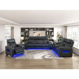 Fairway Collection Power Double Reclining Love Seat with Center Console, Power Headrests, Storage Arms(Top and Side), Cup holders, Charging Ports and LED lighting