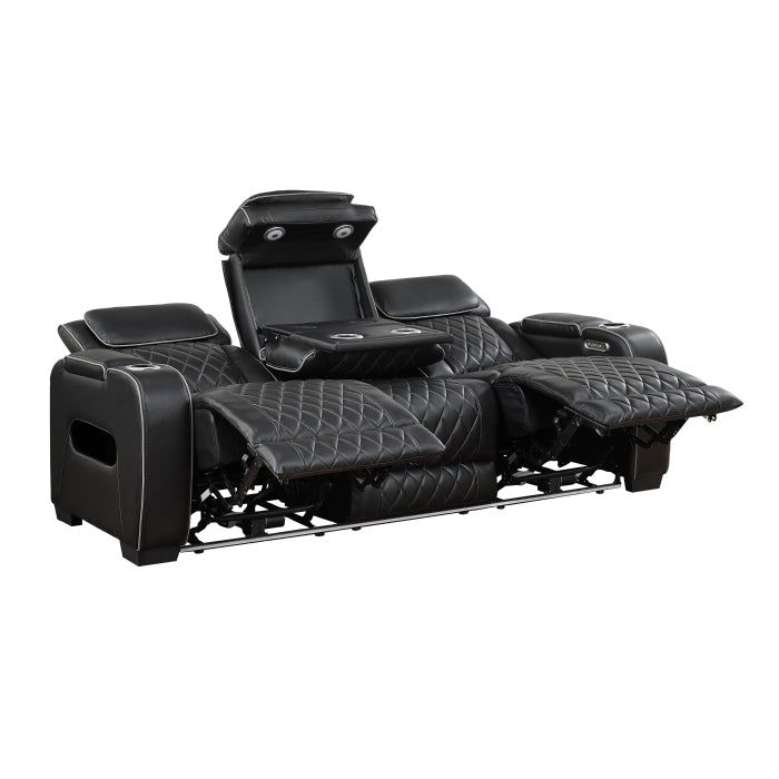 Fairway Collection Power Double Reclining Sofa with Center Drop-Down Cup Holders, Power Headrests, Storage Arms(Top and Side), Cup holders and Reading Lights, Two Wireless Chargers, Charging Ports and LED Lighting