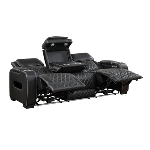 Fairway Collection Power Double Reclining Sofa with Center Drop-Down Cup Holders, Power Headrests, Storage Arms(Top and Side), Cup holders and Reading Lights, Two Wireless Chargers, Charging Ports and LED Lighting