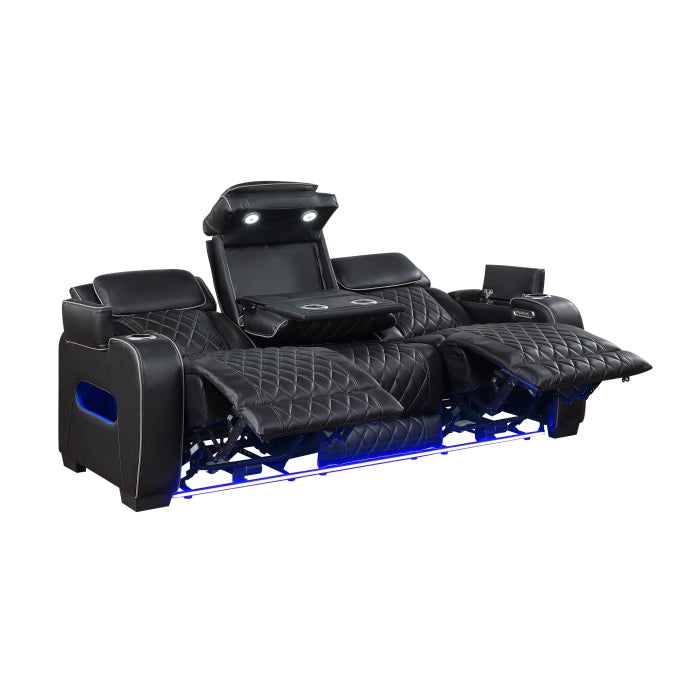 Fairway Collection Power Double Reclining Sofa with Center Drop-Down Cup Holders, Power Headrests, Storage Arms(Top and Side), Cup holders and Reading Lights, Two Wireless Chargers, Charging Ports and LED Lighting