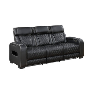 Fairway Collection Power Double Reclining Sofa with Center Drop-Down Cup Holders, Power Headrests, Storage Arms(Top and Side), Cup holders and Reading Lights, Two Wireless Chargers, Charging Ports and LED Lighting