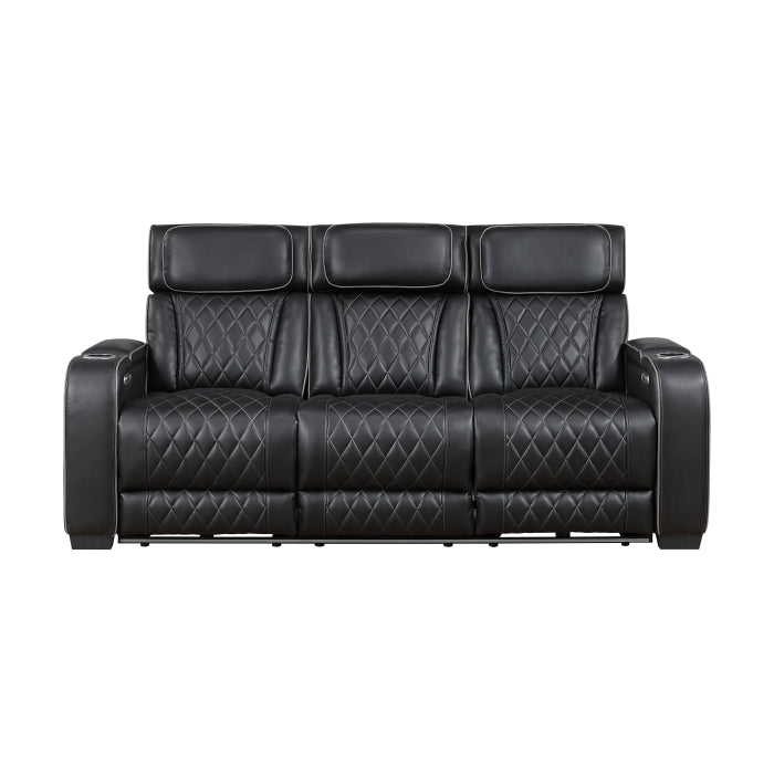 Fairway Collection Power Double Reclining Sofa with Center Drop-Down Cup Holders, Power Headrests, Storage Arms(Top and Side), Cup holders and Reading Lights, Two Wireless Chargers, Charging Ports and LED Lighting