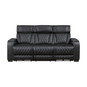 Fairway Collection Power Double Reclining Sofa with Center Drop-Down Cup Holders, Power Headrests, Storage Arms(Top and Side), Cup holders and Reading Lights, Two Wireless Chargers, Charging Ports and LED Lighting