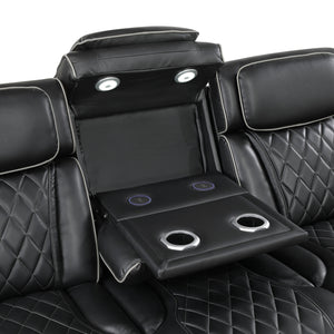 Fairway Collection Power Double Reclining Sofa with Center Drop-Down Cup Holders, Power Headrests, Storage Arms(Top and Side), Cup holders and Reading Lights, Two Wireless Chargers, Charging Ports and LED Lighting