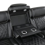 Fairway Collection Power Double Reclining Sofa with Center Drop-Down Cup Holders, Power Headrests, Storage Arms(Top and Side), Cup holders and Reading Lights, Two Wireless Chargers, Charging Ports and LED Lighting