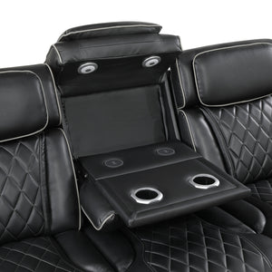 Fairway Collection Power Double Reclining Sofa with Center Drop-Down Cup Holders, Power Headrests, Storage Arms(Top and Side), Cup holders and Reading Lights, Two Wireless Chargers, Charging Ports and LED Lighting