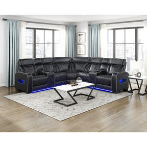 Fairway Collection 3-Piece Power Reclining Sectional with Consoles, Power Headrests, Storage Arms(Top and Side), Cup holders, Charging Ports, Wireless speakers and LED lighting