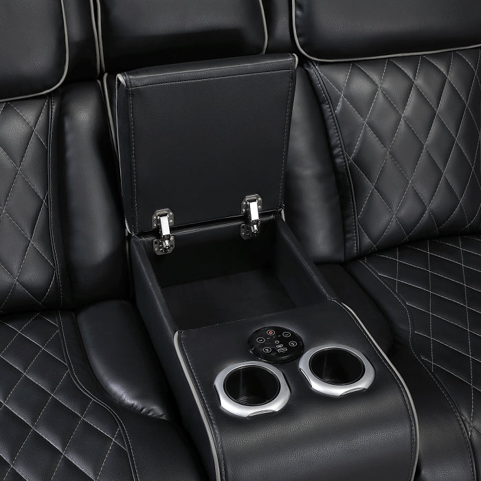 Fairway Collection 3-Piece Power Reclining Sectional with Consoles, Power Headrests, Storage Arms(Top and Side), Cup holders, Charging Ports, Wireless speakers and LED lighting