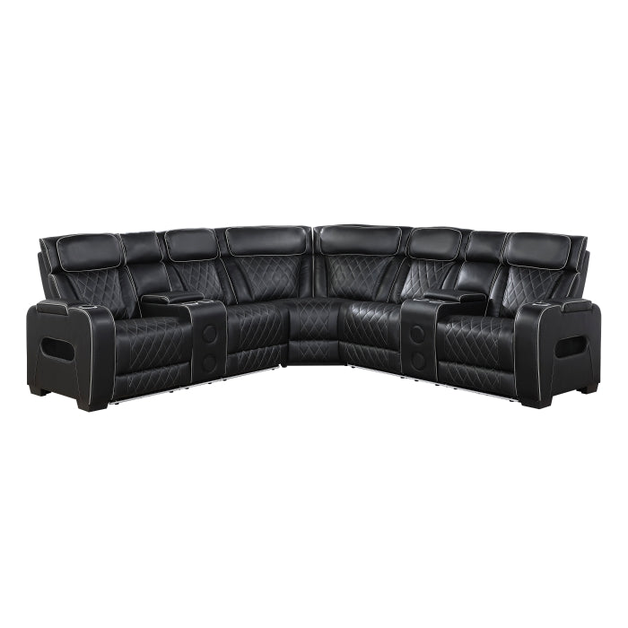 Fairway Collection 3-Piece Power Reclining Sectional with Consoles, Power Headrests, Storage Arms(Top and Side), Cup holders, Charging Ports, Wireless speakers and LED lighting