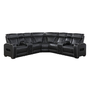 Fairway Collection 3-Piece Power Reclining Sectional with Consoles, Power Headrests, Storage Arms(Top and Side), Cup holders, Charging Ports, Wireless speakers and LED lighting