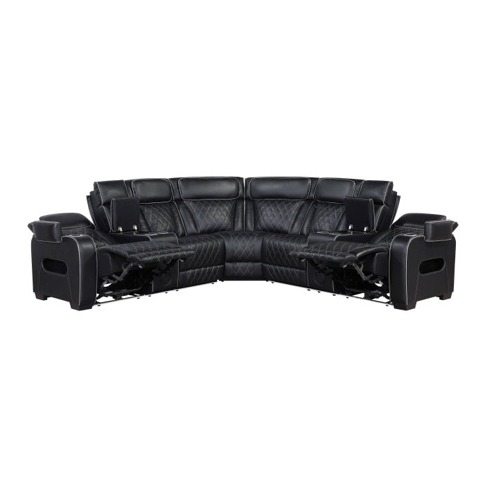 Fairway Collection 3-Piece Power Reclining Sectional with Consoles, Power Headrests, Storage Arms(Top and Side), Cup holders, Charging Ports, Wireless speakers and LED lighting