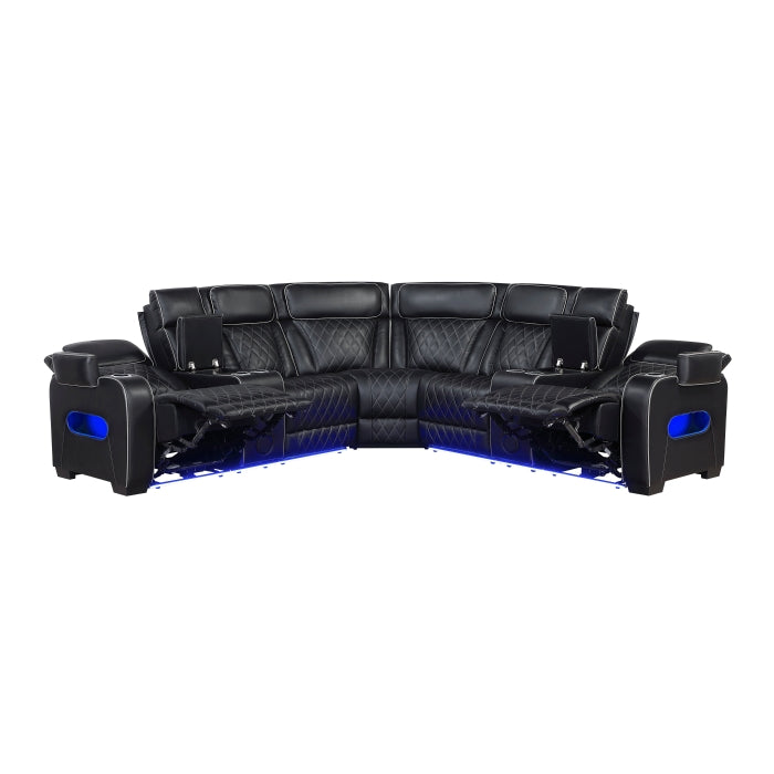 Fairway Collection 3-Piece Power Reclining Sectional with Consoles, Power Headrests, Storage Arms(Top and Side), Cup holders, Charging Ports, Wireless speakers and LED lighting