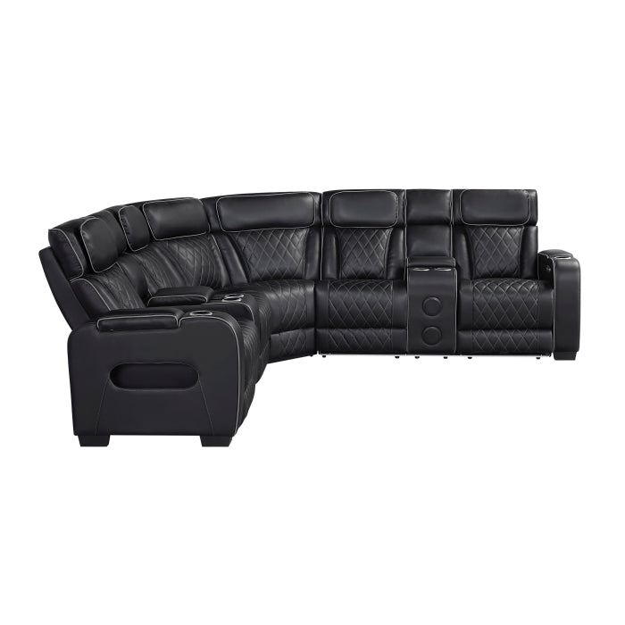 Fairway Collection 3-Piece Power Reclining Sectional with Consoles, Power Headrests, Storage Arms(Top and Side), Cup holders, Charging Ports, Wireless speakers and LED lighting