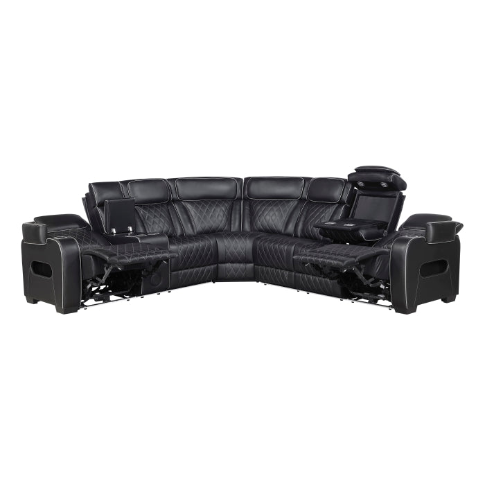 Fairway Collection 3-Piece Power Reclining Sectional with Left Side Console, Drop-Down Cup Holders, Power Headrests, Storage Arms(Top and Side), Cup holders, Reading Lights, Charging Ports, Wireless speakers, Two Wireless Chargers, and LED lighting