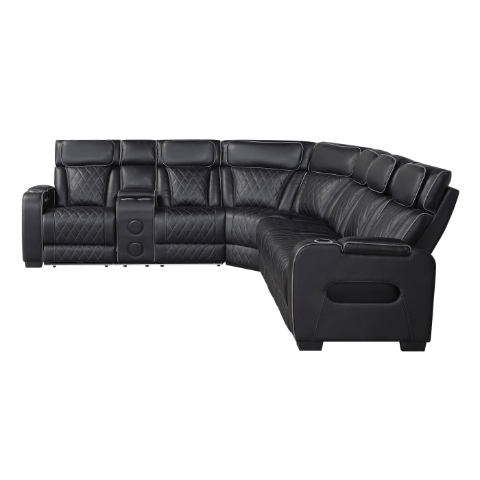 Fairway Collection 3-Piece Power Reclining Sectional with Left Side Console, Drop-Down Cup Holders, Power Headrests, Storage Arms(Top and Side), Cup holders, Reading Lights, Charging Ports, Wireless speakers, Two Wireless Chargers, and LED lighting
