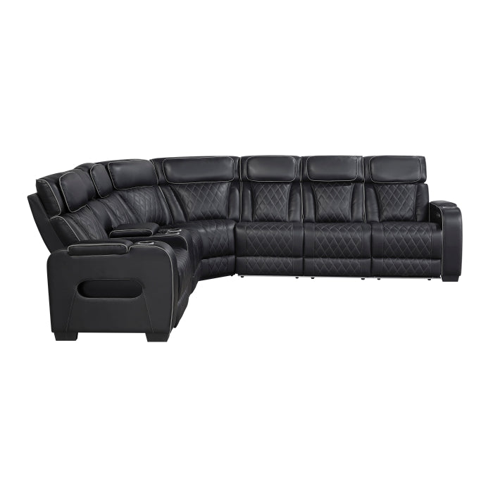 Fairway Collection 3-Piece Power Reclining Sectional with Left Side Console, Drop-Down Cup Holders, Power Headrests, Storage Arms(Top and Side), Cup holders, Reading Lights, Charging Ports, Wireless speakers, Two Wireless Chargers, and LED lighting